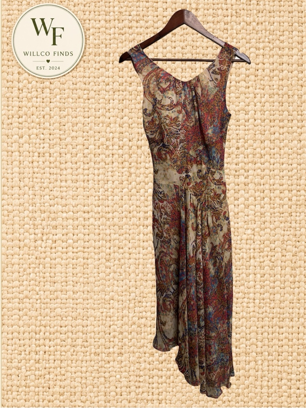 Evan-Picone Dress Size 10 Multicolor Asymmetrical Abstract Paisley Midi Dress
